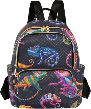 Colorful Lizard Black Women Fashion Backpack Purse Multi Pockets Rucksack Travel Shoulder Bag，S