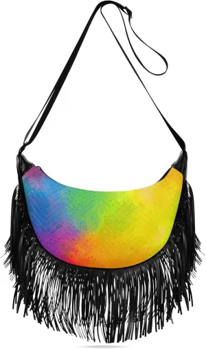 Colorful Pigment Powder Fringe Bag for Women Cross Body Bag Tassel Shoulder Bag Satchel