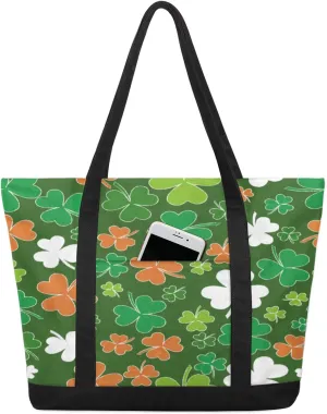 Colorful Shamrocks Canvas Tote Bag Casual Shoulder Handbag Large Shopping Bags With 5 Pocket Carry On Weekender Backpack for Women Travel Work Gifts Duffle Grocery Compartment