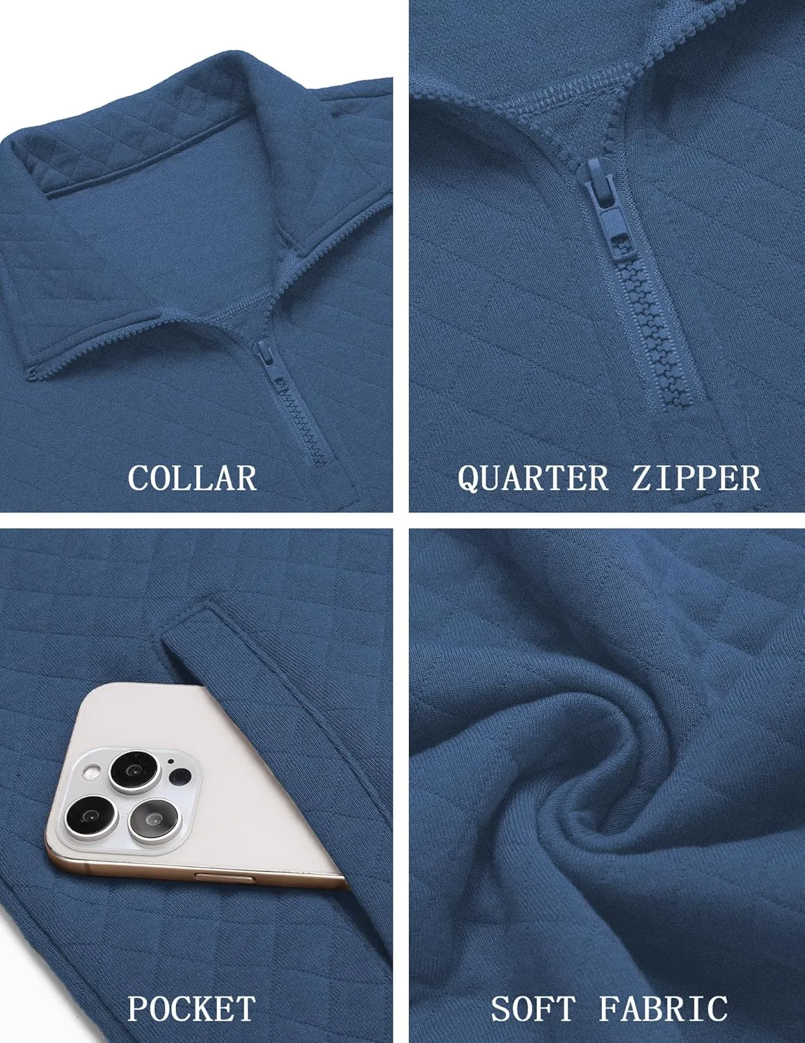COOFANDY Mens Quarter Zip Pullover Quilted Sweatshirt Knit Long Sleeve Mock Neck Sweater Polo with Pocket