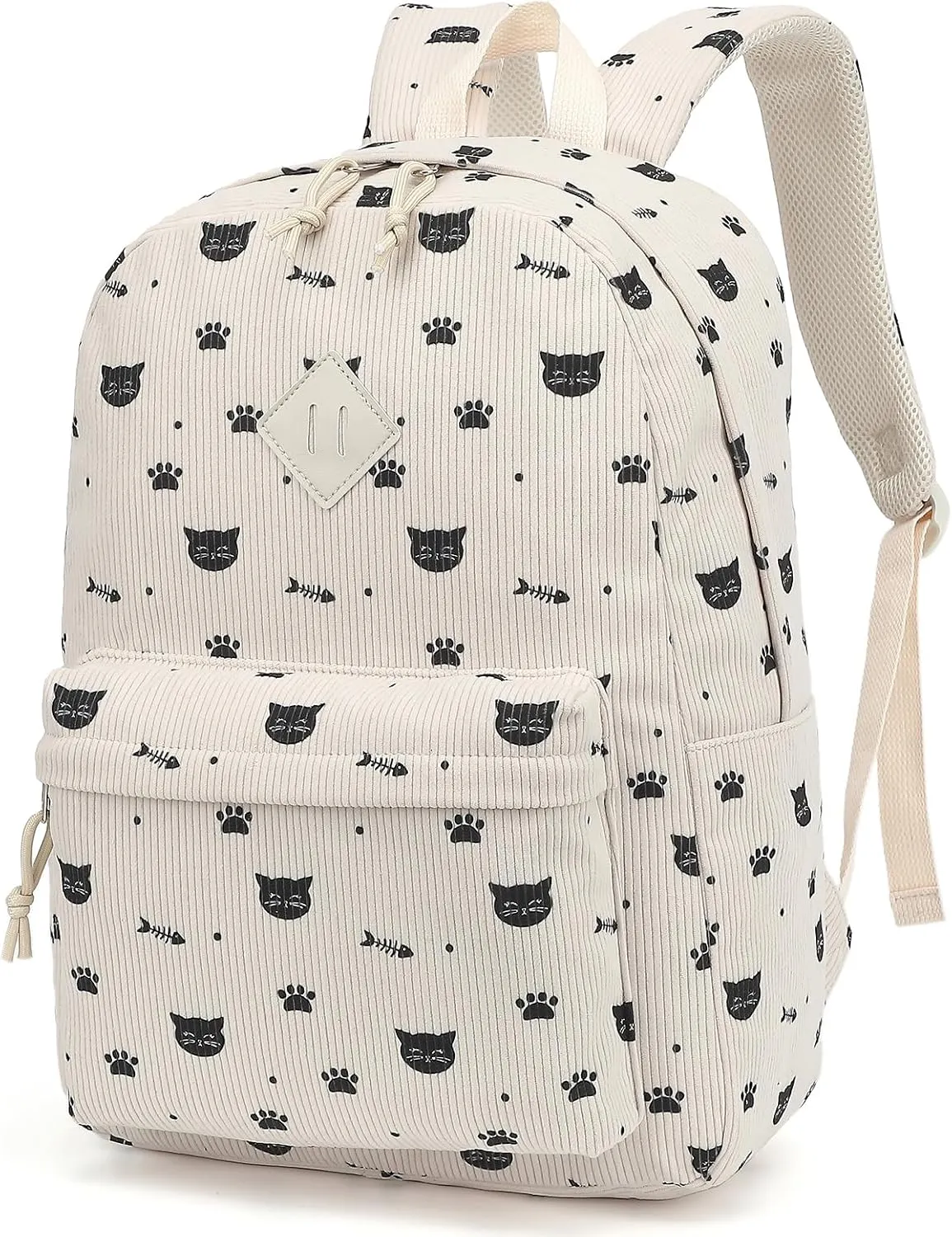 Corduroy Girls Backpack for School Women College Bookbags Travel Casual Backpacks (Cat)