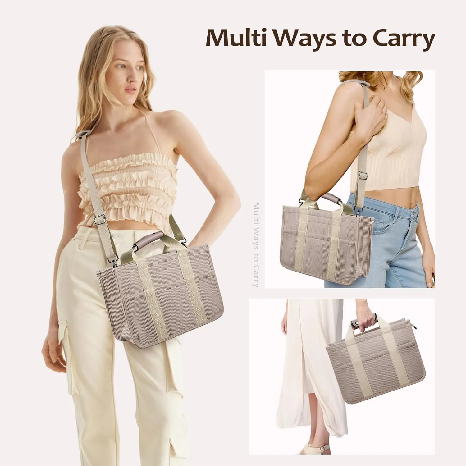 Corduroy Tote Bag with Zipper Women Large Crossbody Tote Purse with Pockets Everything Handbag Everyday Satchel Bag