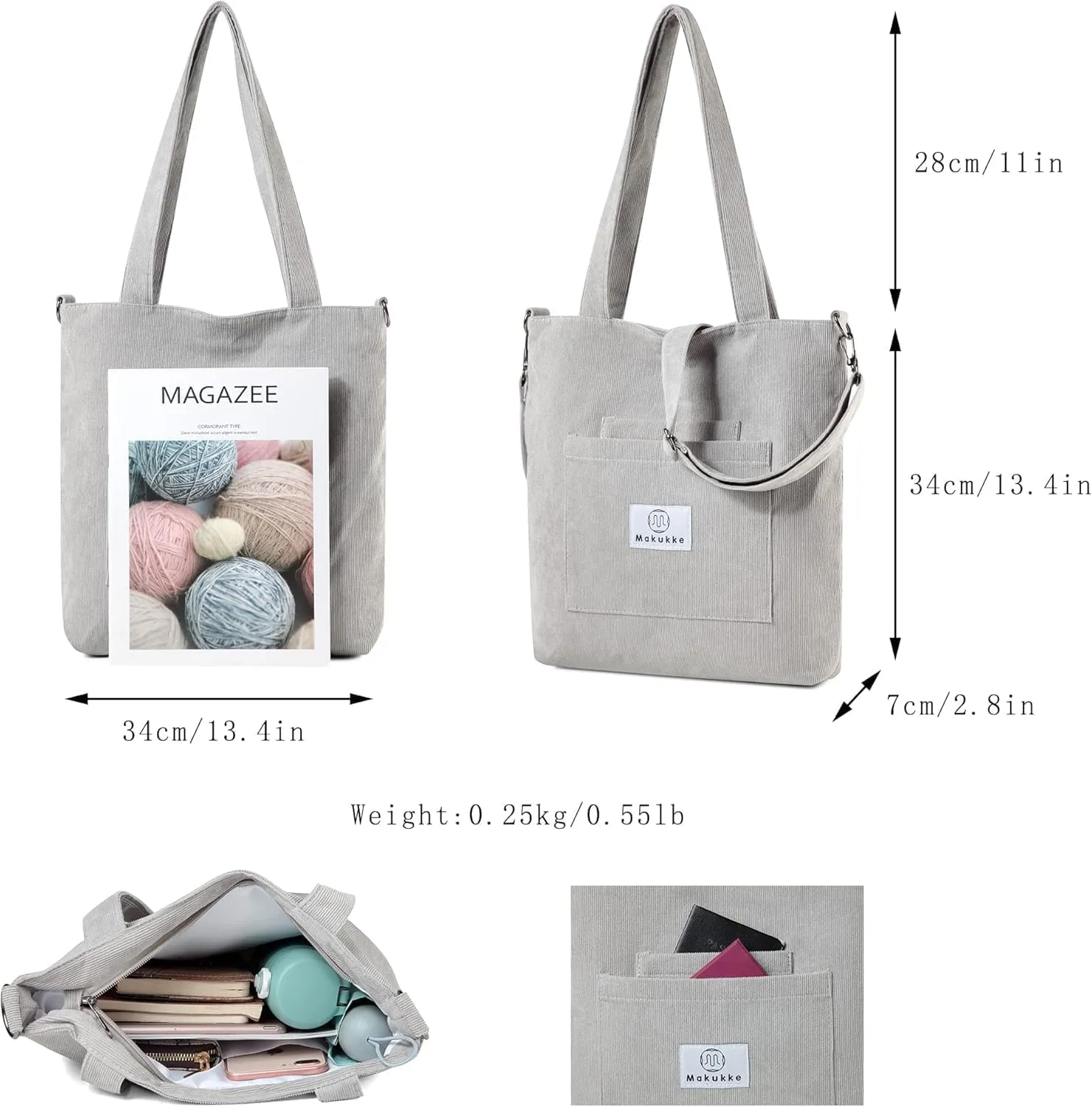 Corduroy Totes Bag Women Shoulder Hobo Handbags Crossbody Bags Big Capacity Shopping Purses