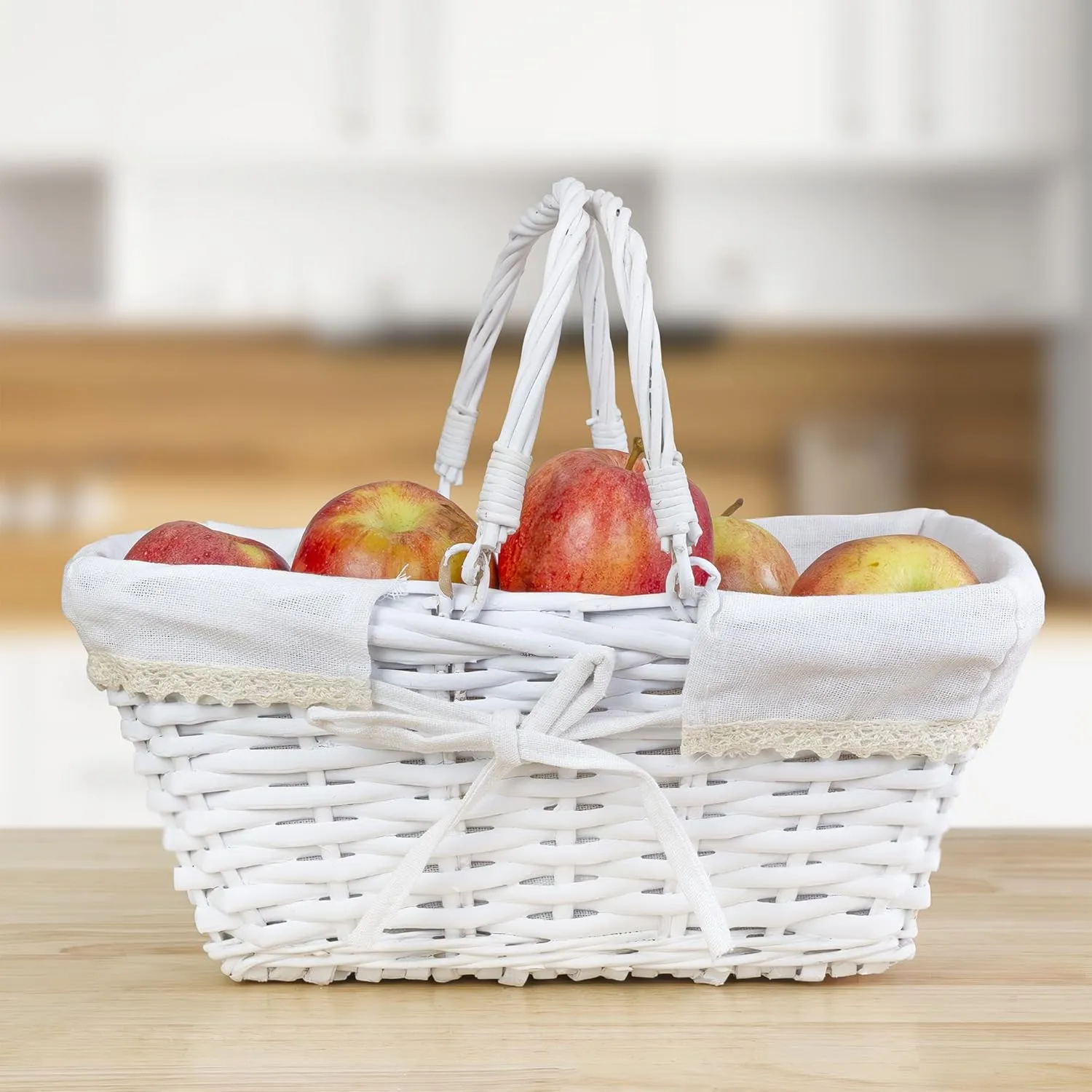 Cornucopia Brands Rectangular Wicker Basket w/Handles (White), Easter Basket, Fall Decor, Flower Girl Basket and More