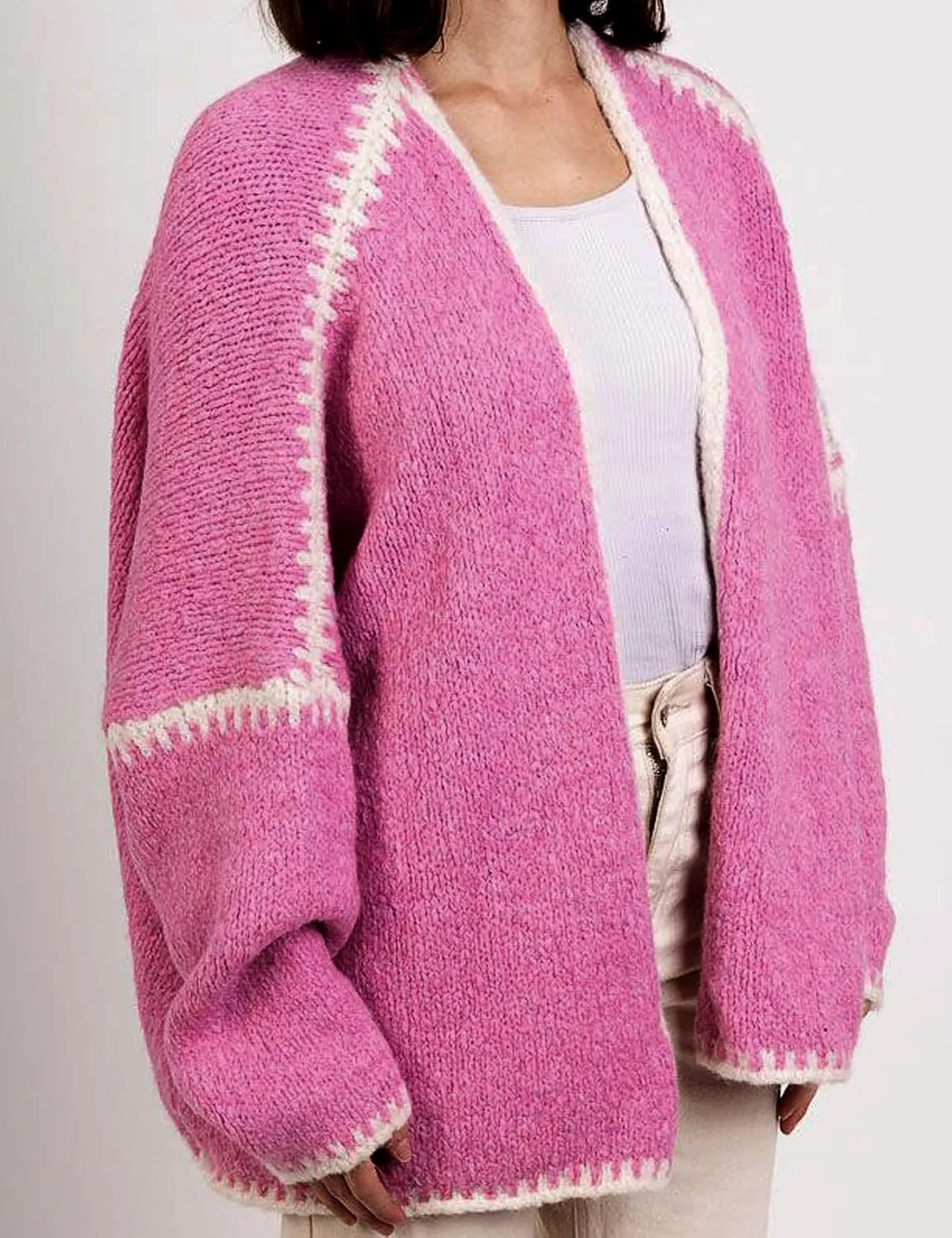 COZYPOIN Womens Fall Cardigan Sweater Casual Knit Cardigan Open Front Colorblocking Oversized Cardigan