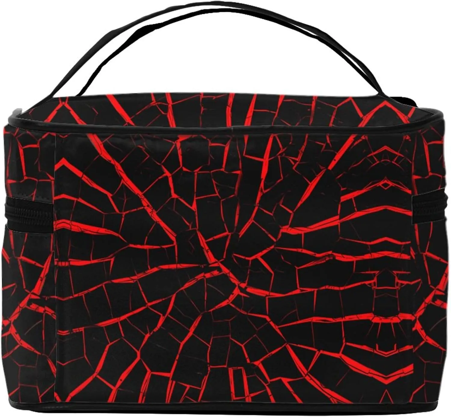 Cracks Red Black Print Travel Cosmetic Bag Tote Makeup, Large Capacity Toiletry Pouch With Handle Zipper for Women Men