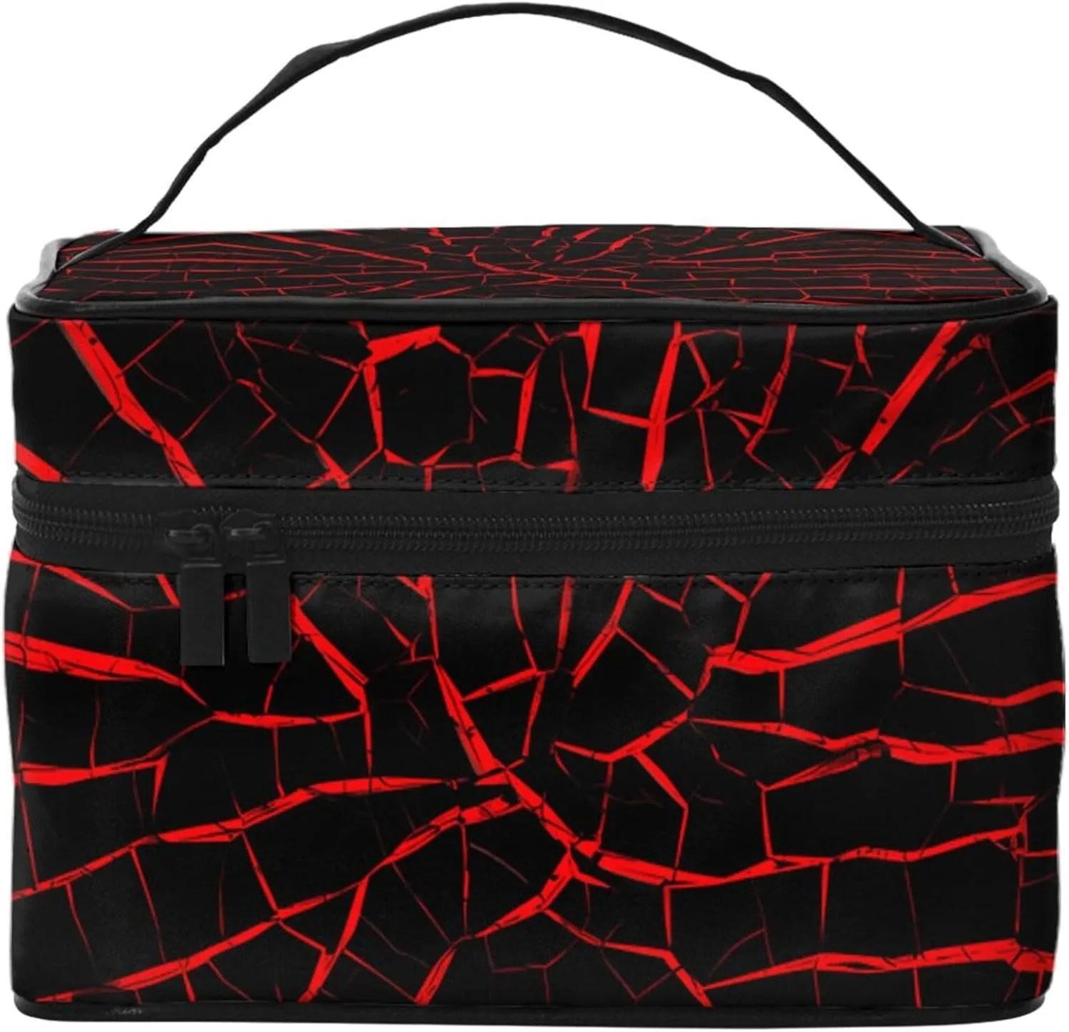 Cracks Red Black Print Travel Cosmetic Bag Tote Makeup, Large Capacity Toiletry Pouch With Handle Zipper for Women Men