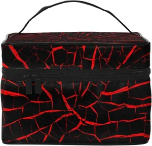 Cracks Red Black Print Travel Cosmetic Bag Tote Makeup, Large Capacity Toiletry Pouch With Handle Zipper for Women Men