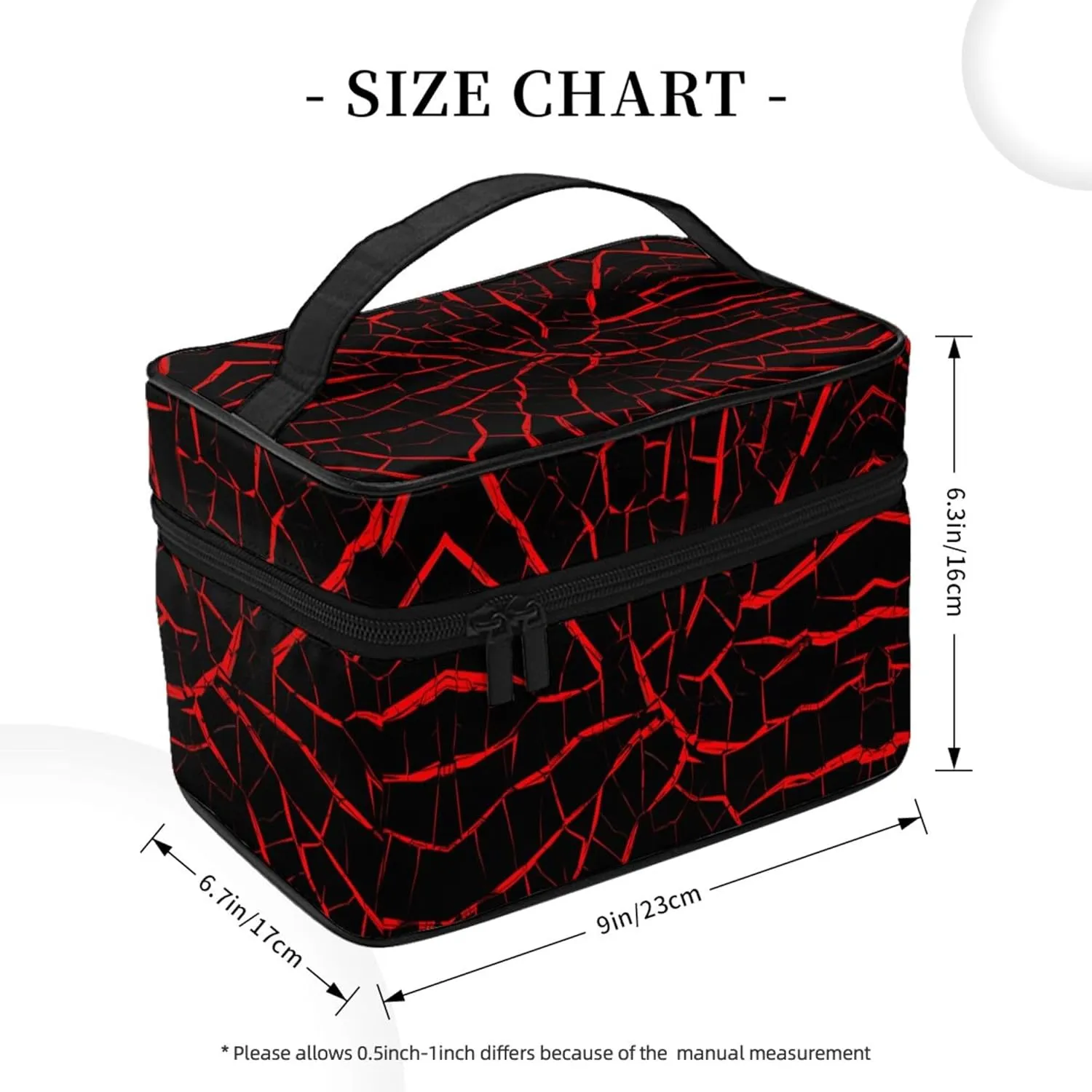 Cracks Red Black Print Travel Cosmetic Bag Tote Makeup, Large Capacity Toiletry Pouch With Handle Zipper for Women Men