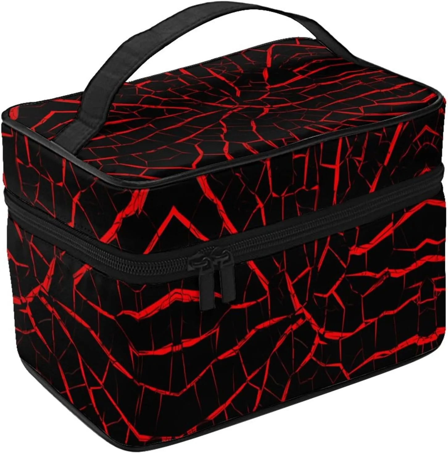 Cracks Red Black Print Travel Cosmetic Bag Tote Makeup, Large Capacity Toiletry Pouch With Handle Zipper for Women Men