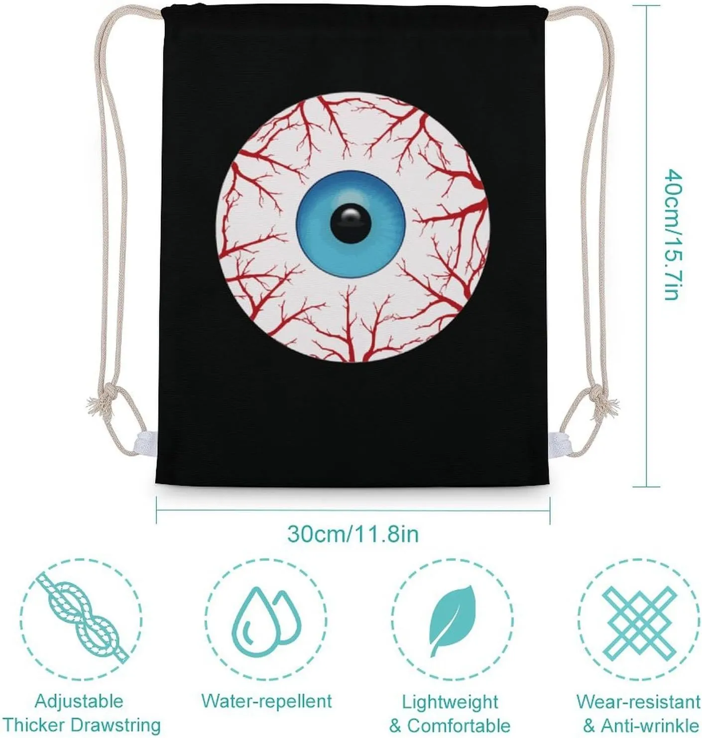 Creepy Bloodshot Eyeball Fashion Drawstring Backpack Waterproof Travel Sports Gym Bag Unisex