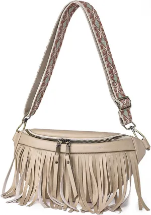 Crossbody Bags for Women Crossbody Handbag Fringe Purse Tassel Shoulder Bag Wallet Sling Bag Chest Bag (Black), Off-white