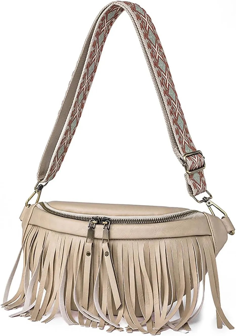 Crossbody Bags for Women Crossbody Handbag Fringe Purse Tassel Shoulder Bag Wallet Sling Bag Chest Bag (Black), Off-white