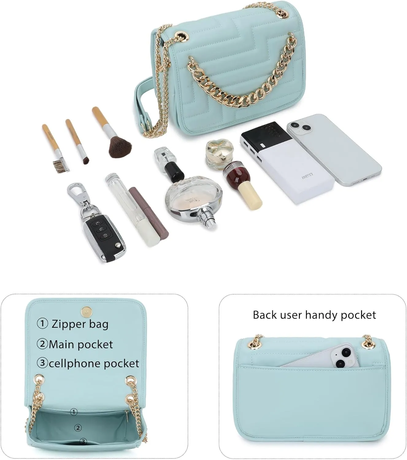 Crossbody Bags for Women,Vegan Leather Purses for Women,Small Shoulder Handbags with Chain Strap