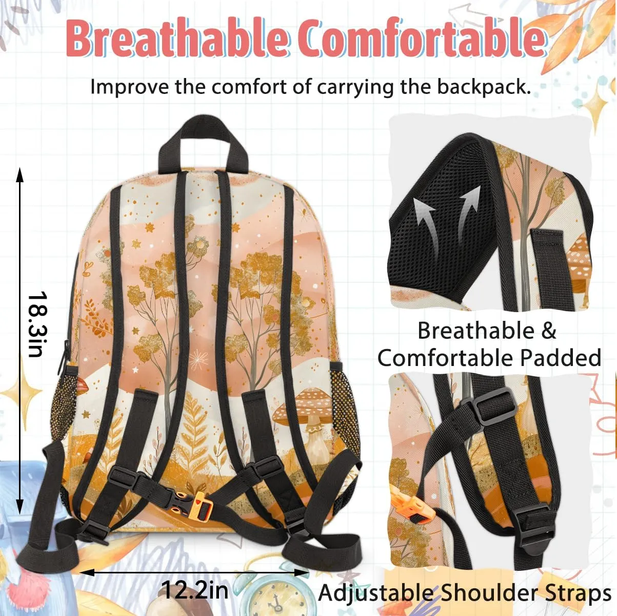 Custom Fall Tree Backpack Lunch Box Bag with Name, Personalized Shoulder 18 Inch Backpack with Adjustable Straps for Women men Autumn Forest