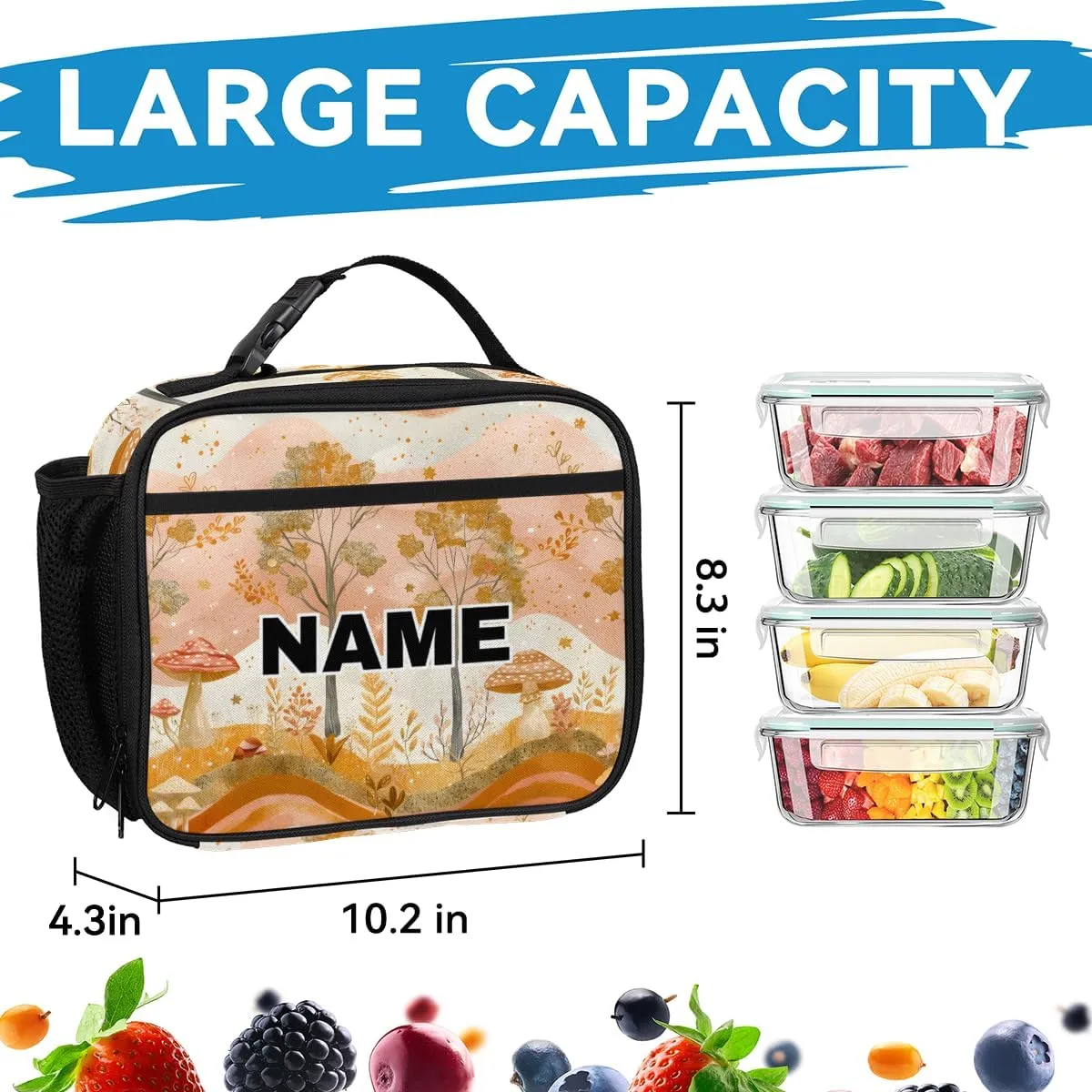 Custom Fall Tree Backpack Lunch Box Bag with Name, Personalized Shoulder 18 Inch Backpack with Adjustable Straps for Women men Autumn Forest