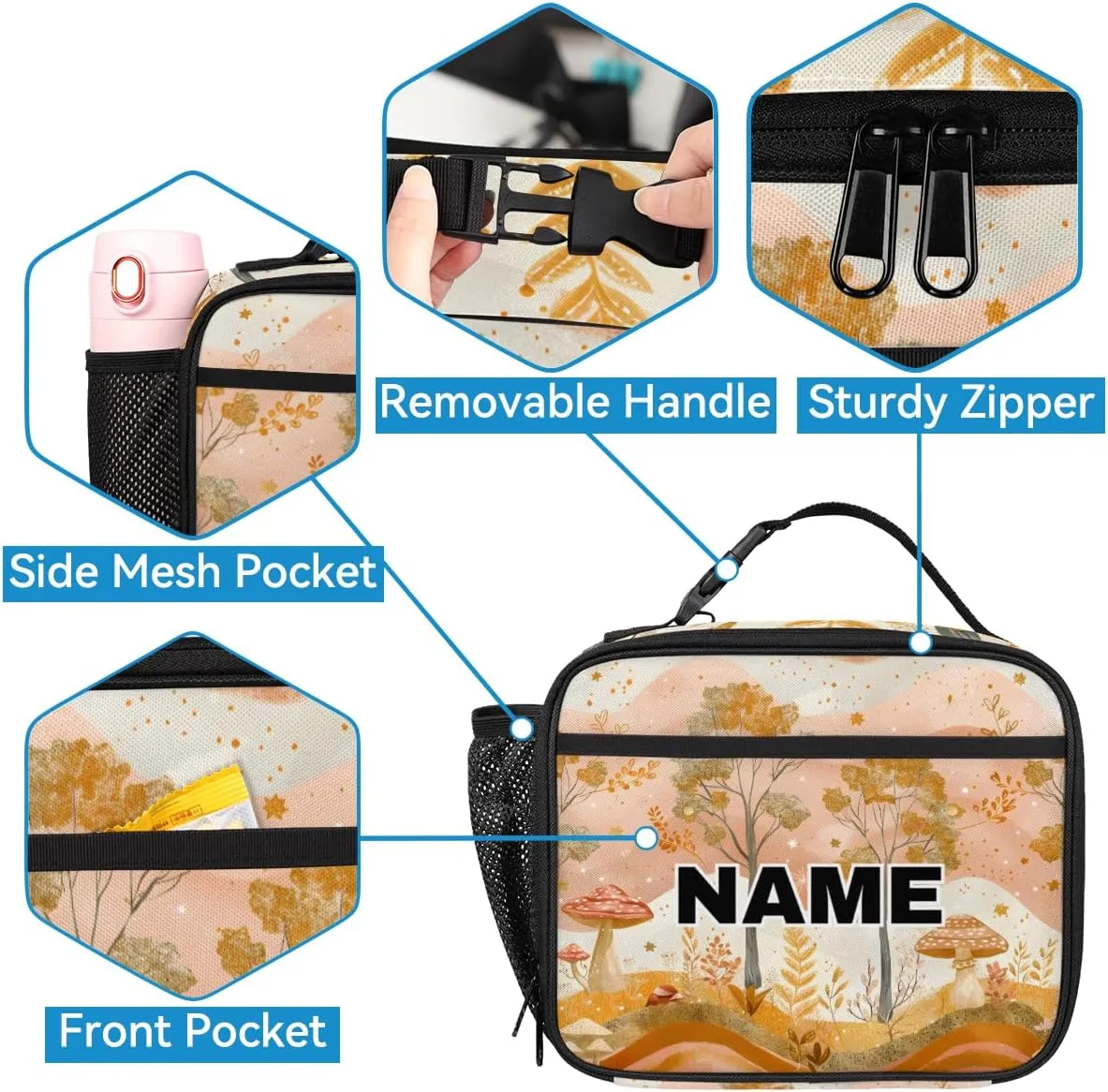 Custom Fall Tree Backpack Lunch Box Bag with Name, Personalized Shoulder 18 Inch Backpack with Adjustable Straps for Women men Autumn Forest