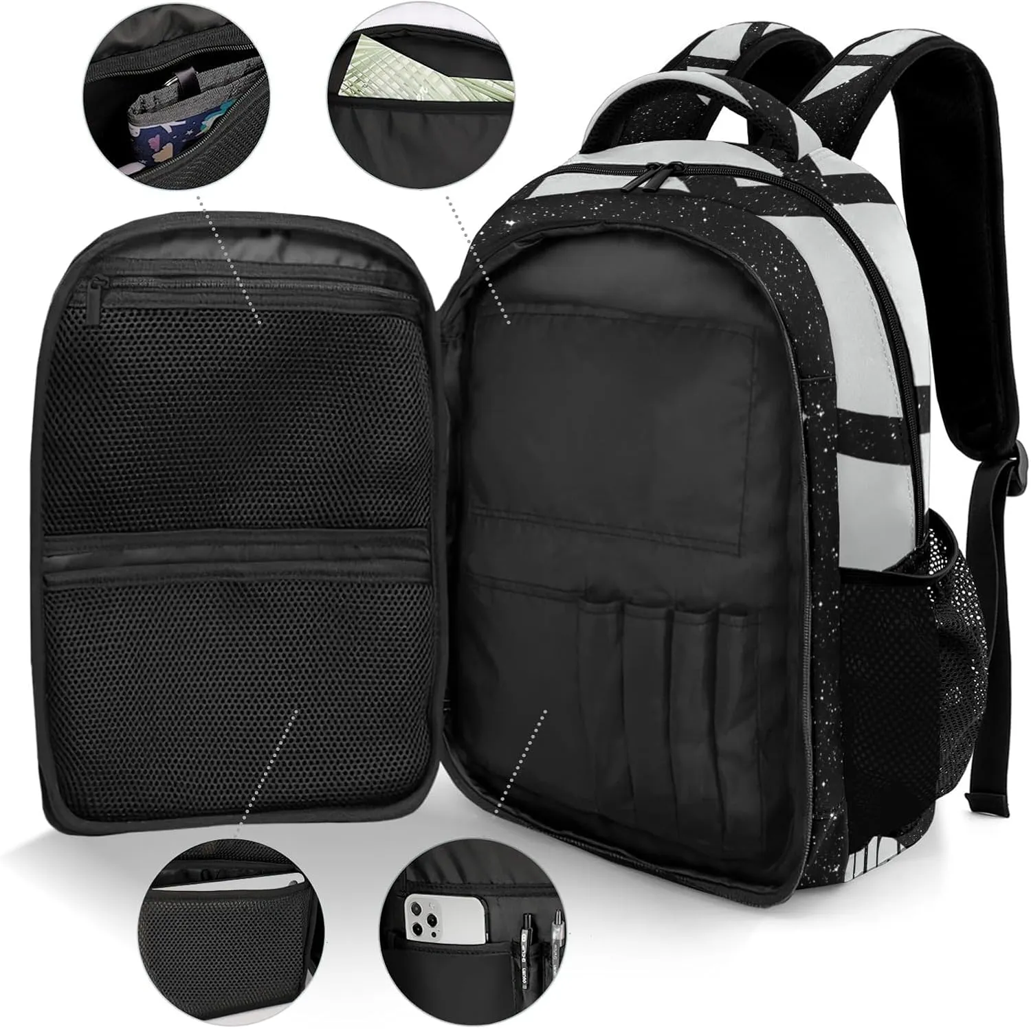 Custom Grey Water Polo Backpack Custom Name Large Capacity Shoulder Bags for School Sports Party Glitter Print