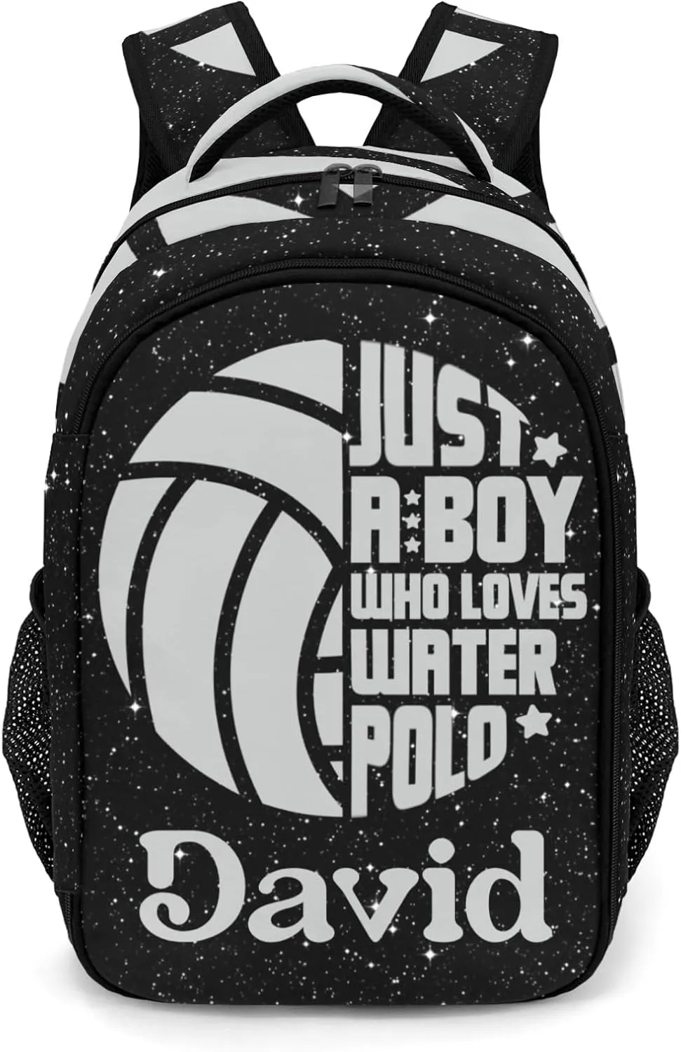 Custom Grey Water Polo Backpack Custom Name Large Capacity Shoulder Bags for School Sports Party Glitter Print