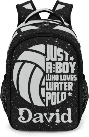 Custom Grey Water Polo Backpack Custom Name Large Capacity Shoulder Bags for School Sports Party Glitter Print
