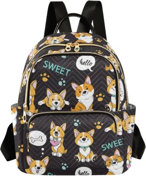 Cute Dogs Corgi Mini Backpack for Women, Travel Backpack Purse Daypack Shoulder Bag for Ladies