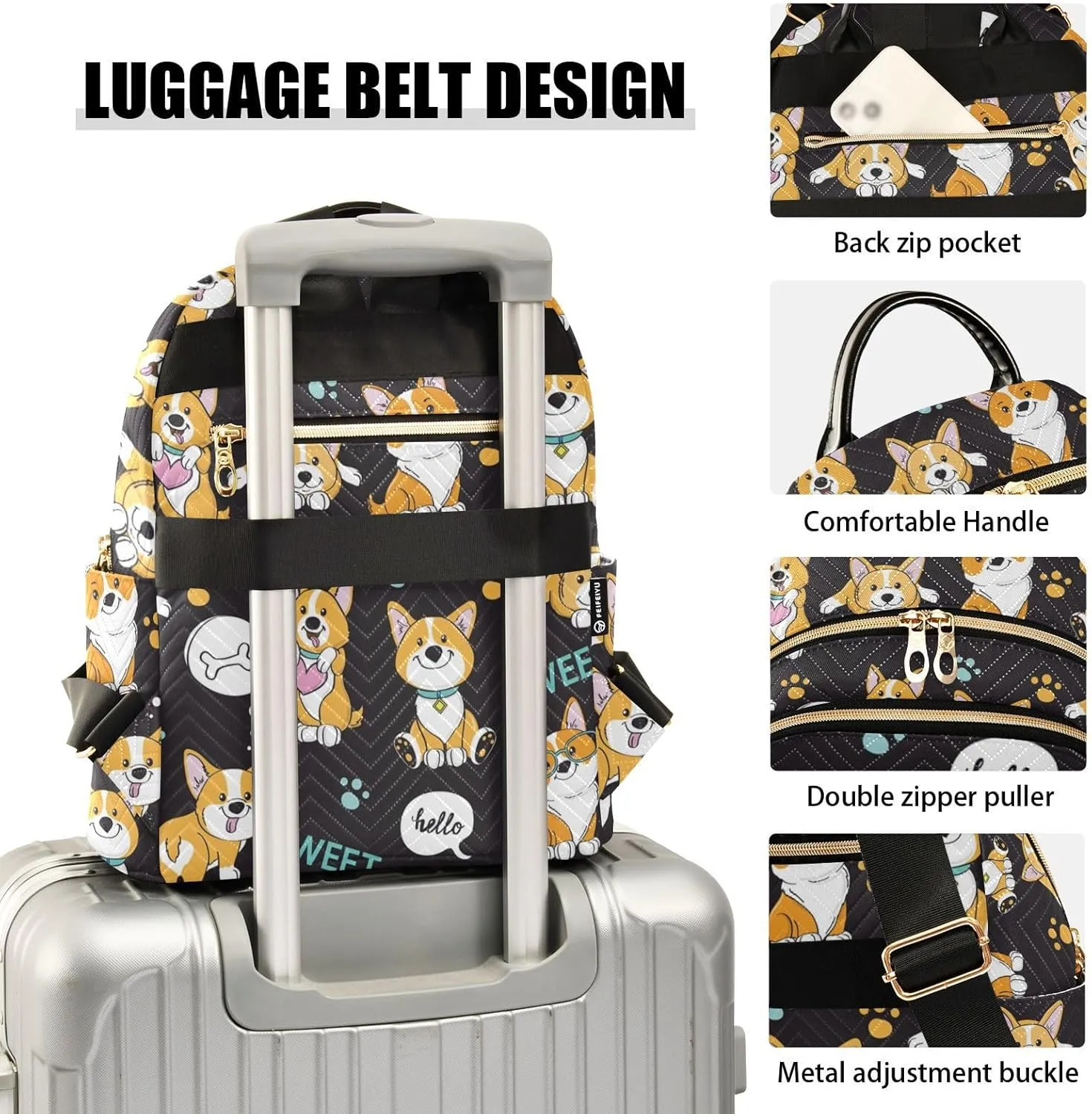 Cute Dogs Corgi Mini Backpack for Women, Travel Backpack Purse Daypack Shoulder Bag for Ladies