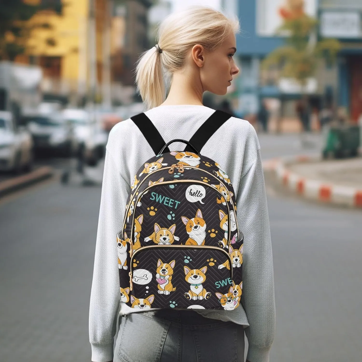 Cute Dogs Corgi Mini Backpack for Women, Travel Backpack Purse Daypack Shoulder Bag for Ladies
