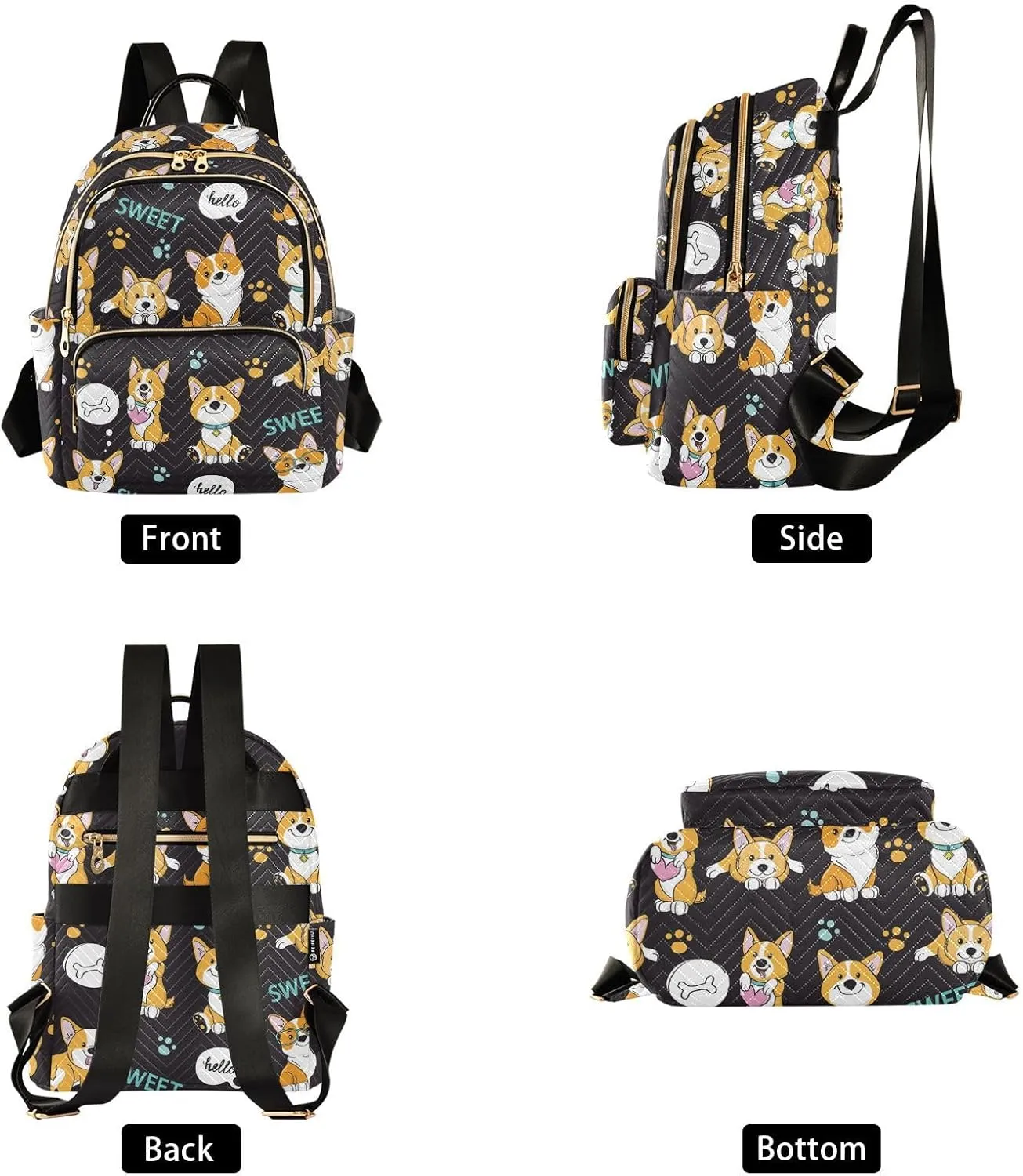 Cute Dogs Corgi Mini Backpack for Women, Travel Backpack Purse Daypack Shoulder Bag for Ladies