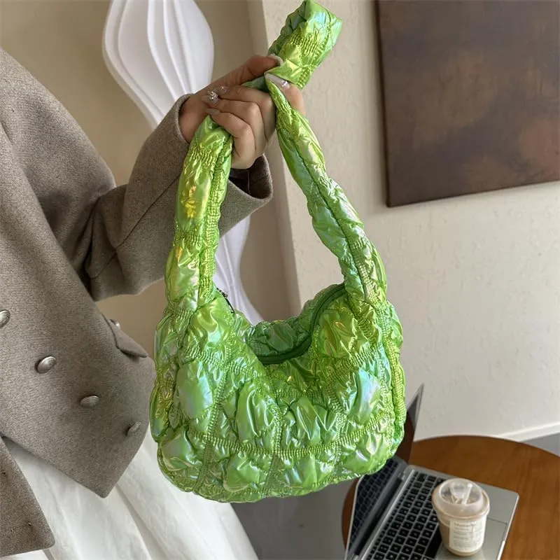 Cute Puffer Tote Bag for Women, Chic Shoulder Handbags Women's Quilted Bag Puffer Tote Fluffy Sling Hobo Purse