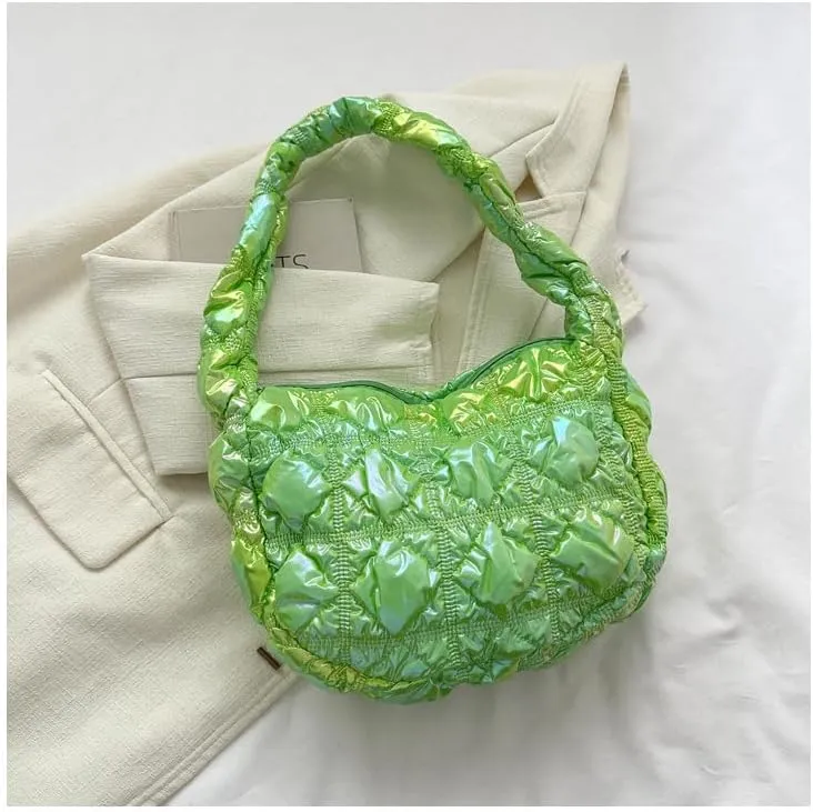 Cute Puffer Tote Bag for Women, Chic Shoulder Handbags Women's Quilted Bag Puffer Tote Fluffy Sling Hobo Purse