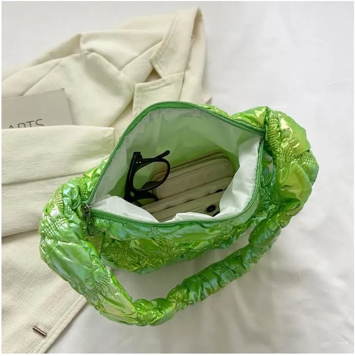 Cute Puffer Tote Bag for Women, Chic Shoulder Handbags Women's Quilted Bag Puffer Tote Fluffy Sling Hobo Purse