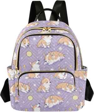Cute Puppy Sun Purple Backpack for Women Small Backpack Purse Casual Lightweight Women Shopping Travel Daypack