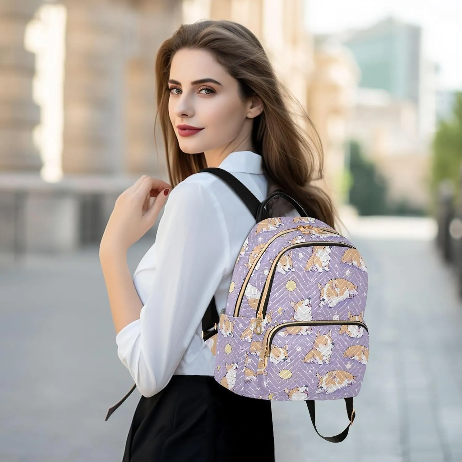 Cute Puppy Sun Purple Backpack for Women Small Backpack Purse Casual Lightweight Women Shopping Travel Daypack
