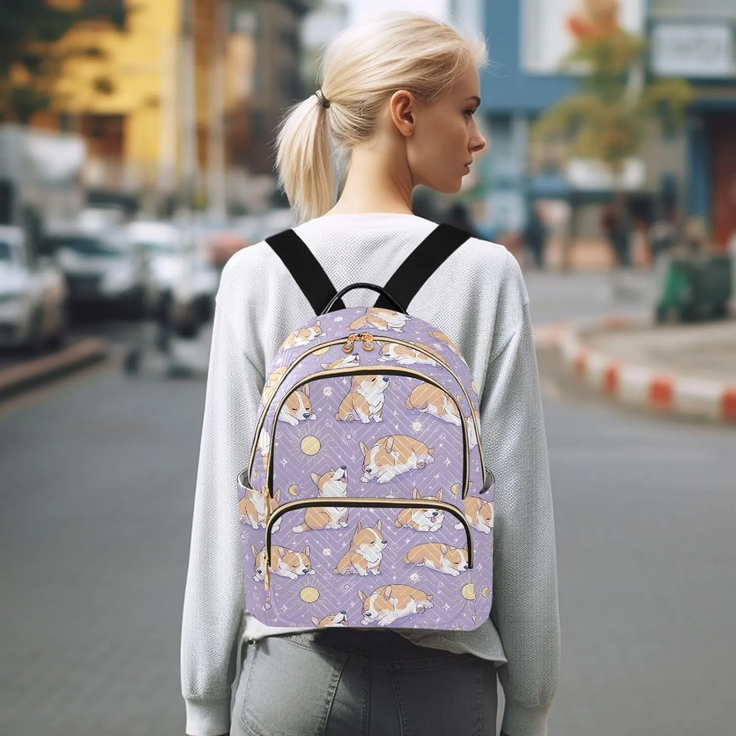 Cute Puppy Sun Purple Backpack for Women Small Backpack Purse Casual Lightweight Women Shopping Travel Daypack