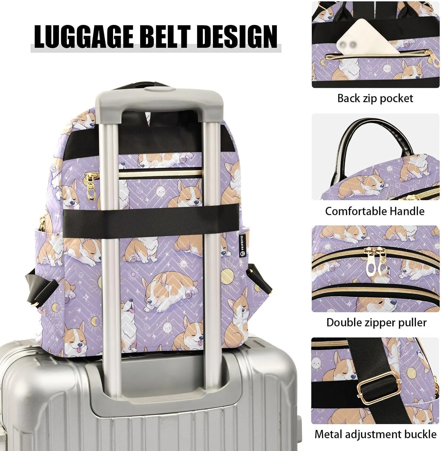 Cute Puppy Sun Purple Backpack for Women Small Backpack Purse Casual Lightweight Women Shopping Travel Daypack