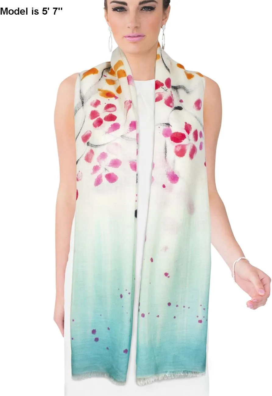 Dahlia Women's 100% wool Scarfs, Wraps, and Shawls, Ink Painting Flower Style