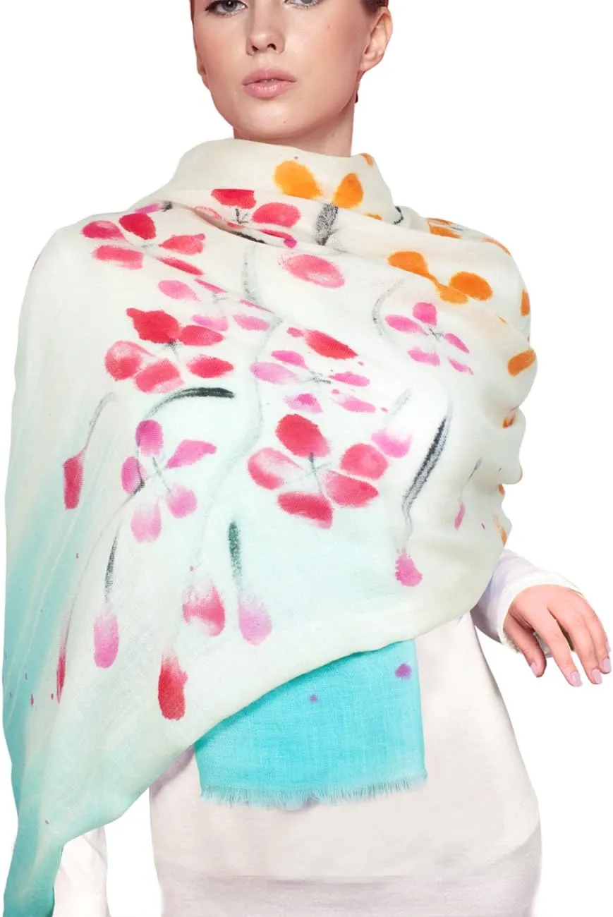 Dahlia Women's 100% wool Scarfs, Wraps, and Shawls, Ink Painting Flower Style
