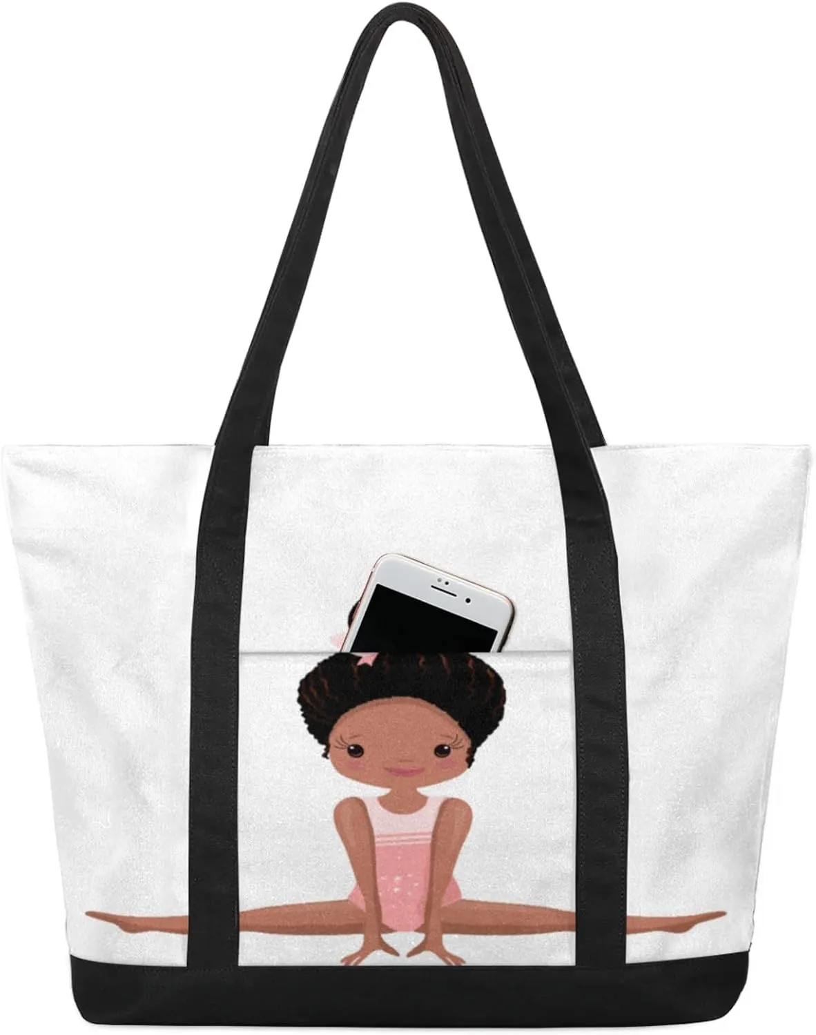 Dancer Doing Splits Canvas Tote Bag Casual Shoulder Handbag Large Shopping Bags With 5 Pocket Carry On Weekender Backpack for Women Travel Work Gifts Duffle Grocery Compartment