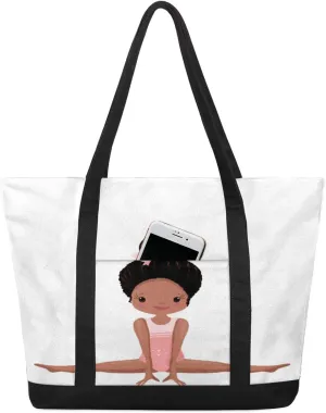Dancer Doing Splits Canvas Tote Bag Casual Shoulder Handbag Large Shopping Bags With 5 Pocket Carry On Weekender Backpack for Women Travel Work Gifts Duffle Grocery Compartment