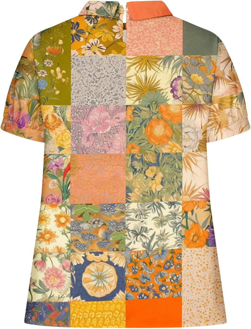 DASAYO Cute Tops for Women Peter Pan Collar Short Sleeve Linen Shirts Plus Size Floral Blouses Dressy Casual Summer Clothes