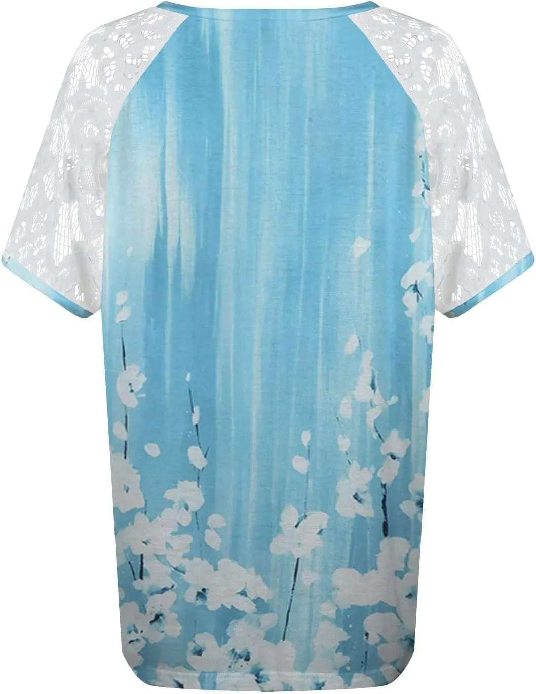 DASAYO Women's Plus Size Summer Tops Lace Short Sleeve Floral Print Trendy Tee Shirts Fashion Casual Summer t Shirt Blouses