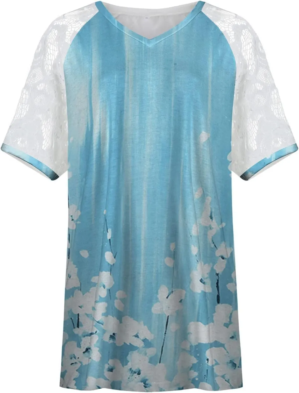 DASAYO Women's Plus Size Summer Tops Lace Short Sleeve Floral Print Trendy Tee Shirts Fashion Casual Summer t Shirt Blouses