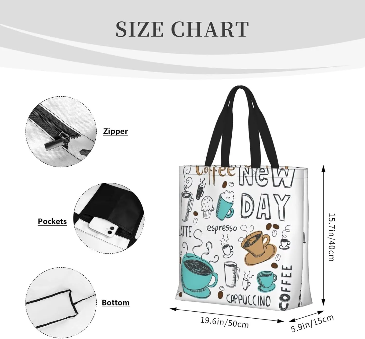 Delicious Coffee Print Fashion Tote Bag,Travel Handbag For Women, Hobo Bags, Work Shoulder Bags Crossbody Bag