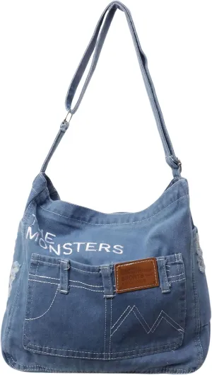 Denim Crossbody Shoulder Bag for Women, Casual Jean Hobo Purse, Blue