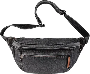 Denim Fanny Packs for Women, Jean Purses for Women Denim Belt Bag Crossbody Handbags (Black)
