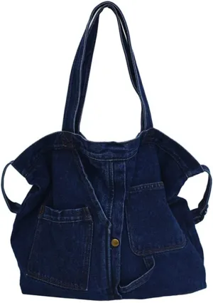 Denim Shoulder Bag for Women Casual Hobo Bag Roomy Crossbody Purse Retro Travel Shopper Shoulder Handbag