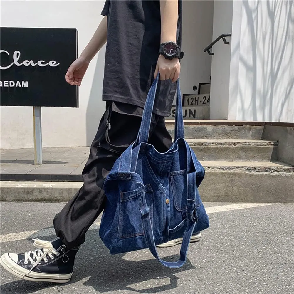 Denim Shoulder Bag for Women Casual Hobo Bag Roomy Crossbody Purse Retro Travel Shopper Shoulder Handbag