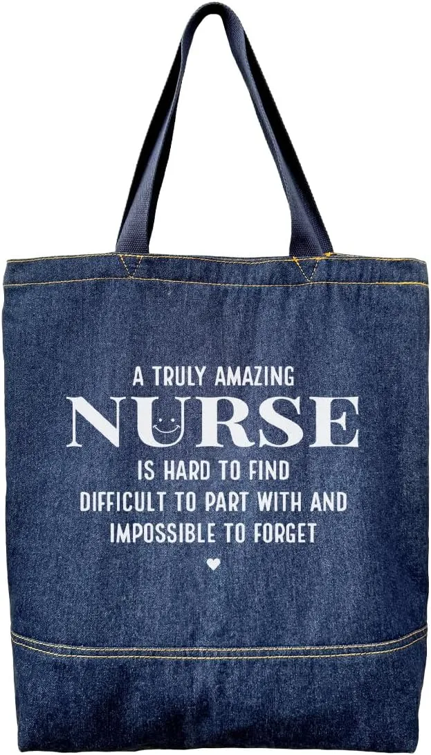 Denim Tote Bag, Amazing Nurse Gifts Bag, Denim Handbags for Women, Casual Hobo Tote Shoulder Bags, Retro Aesthetic Handbag, Nurse's Shopper Shoulder Handbag, Thank You Gift for Nurse