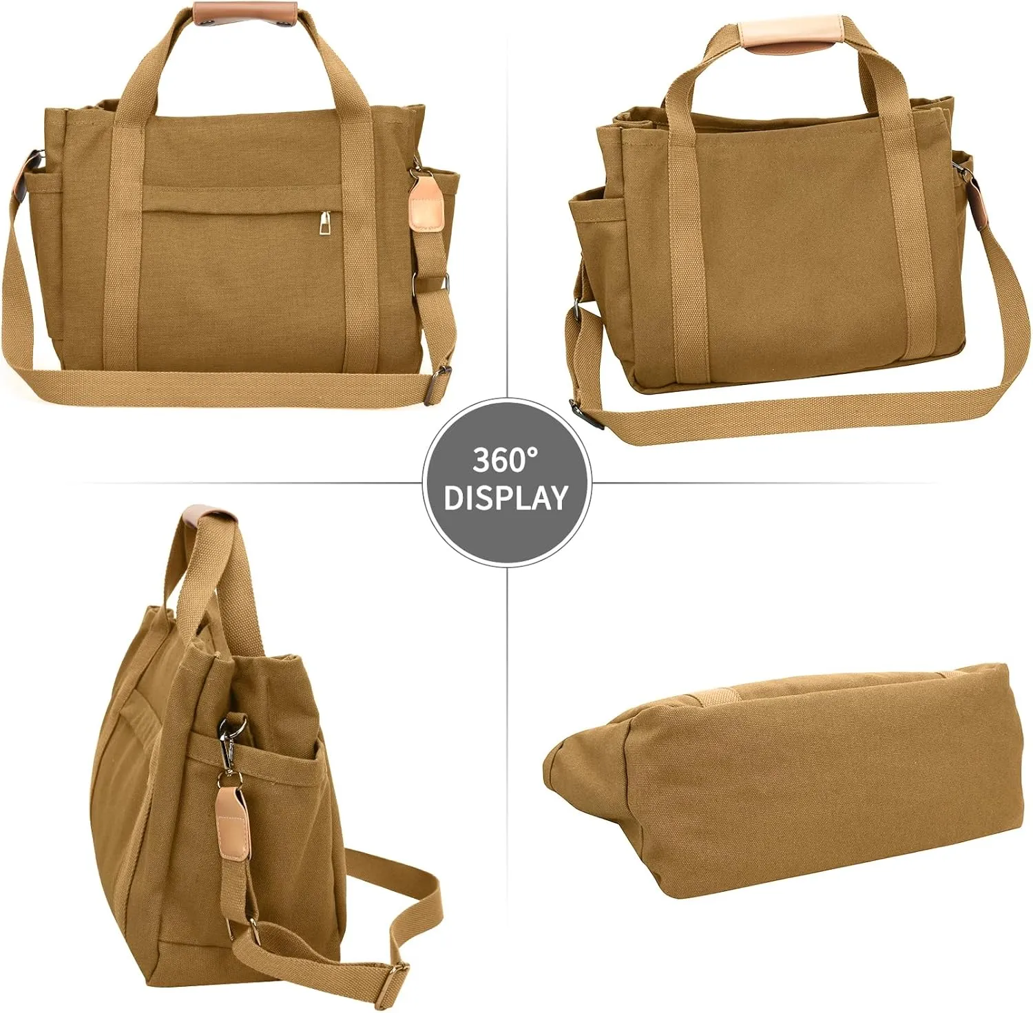 Didida Tote Bag for Women, Multi-Pocket Canvas Tote Bag with Compartments,Hand or Shoulder Large Capacity for Travel,Work