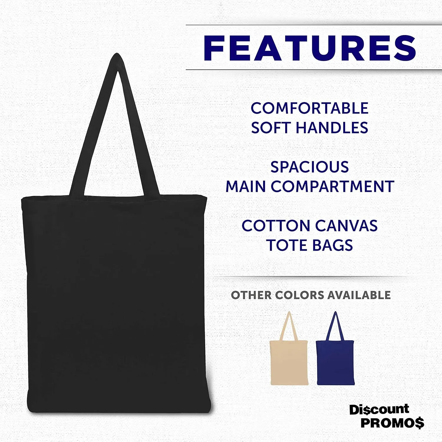 DISCOUNT PROMOS Cotton Canvas Tote Bags Set of 10, Bulk Pack - Reusable, Great for Shopping, Grocery, Beach, Picnic, Wedding Favors - Black
